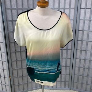 Tristan Beach Horizon Blouse - Cream and Blue